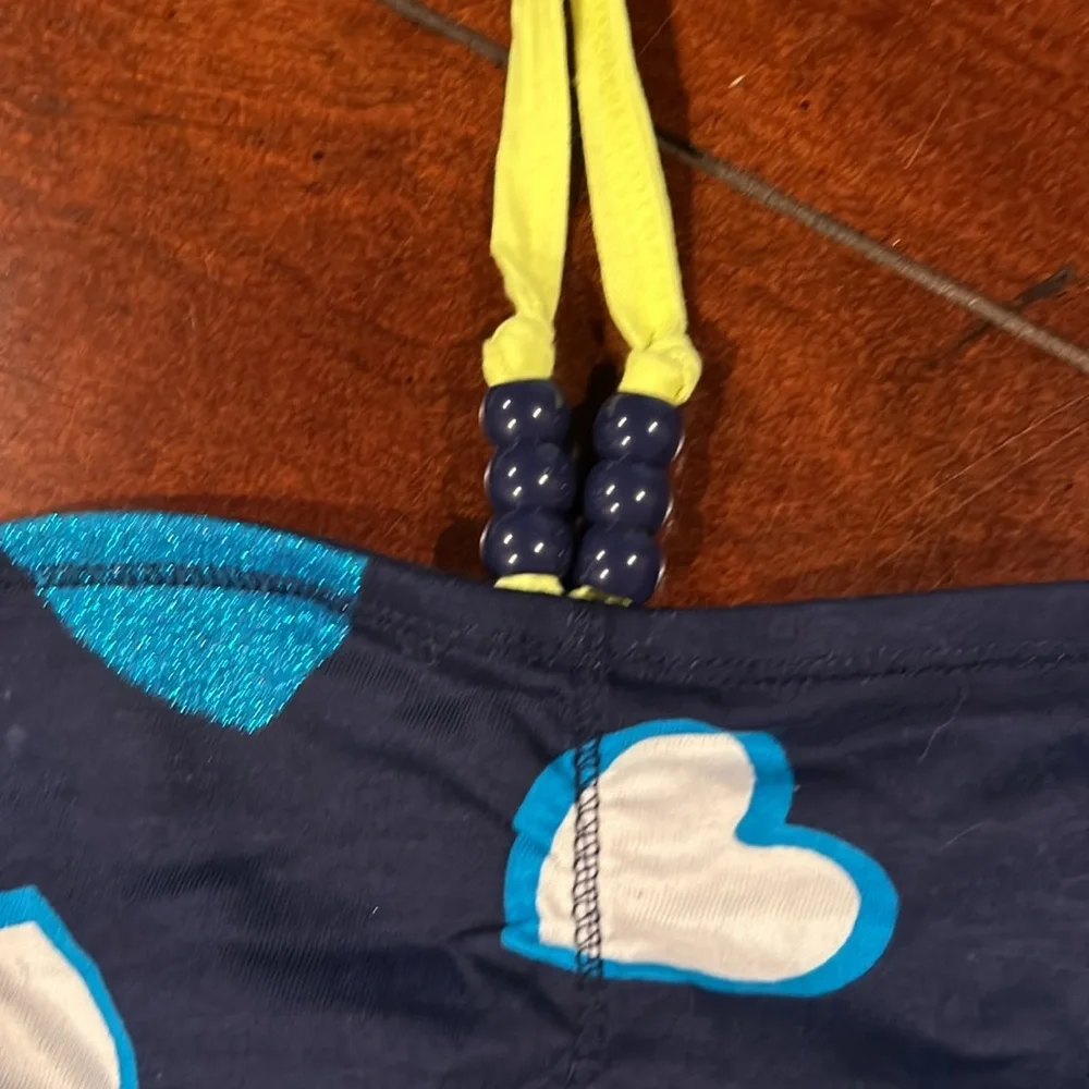 NWT Justice Retail Store Blue Yellow Glitter Hearts Halter Top beads Size 20